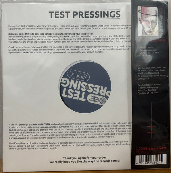 Marilyn Manson : One Assassination Under God (Chapter 1) (LP, Album, TP, Aut)